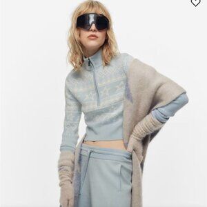 H&M Perfect Moment Jacquard-Knit Merino Wool Sweater Blue